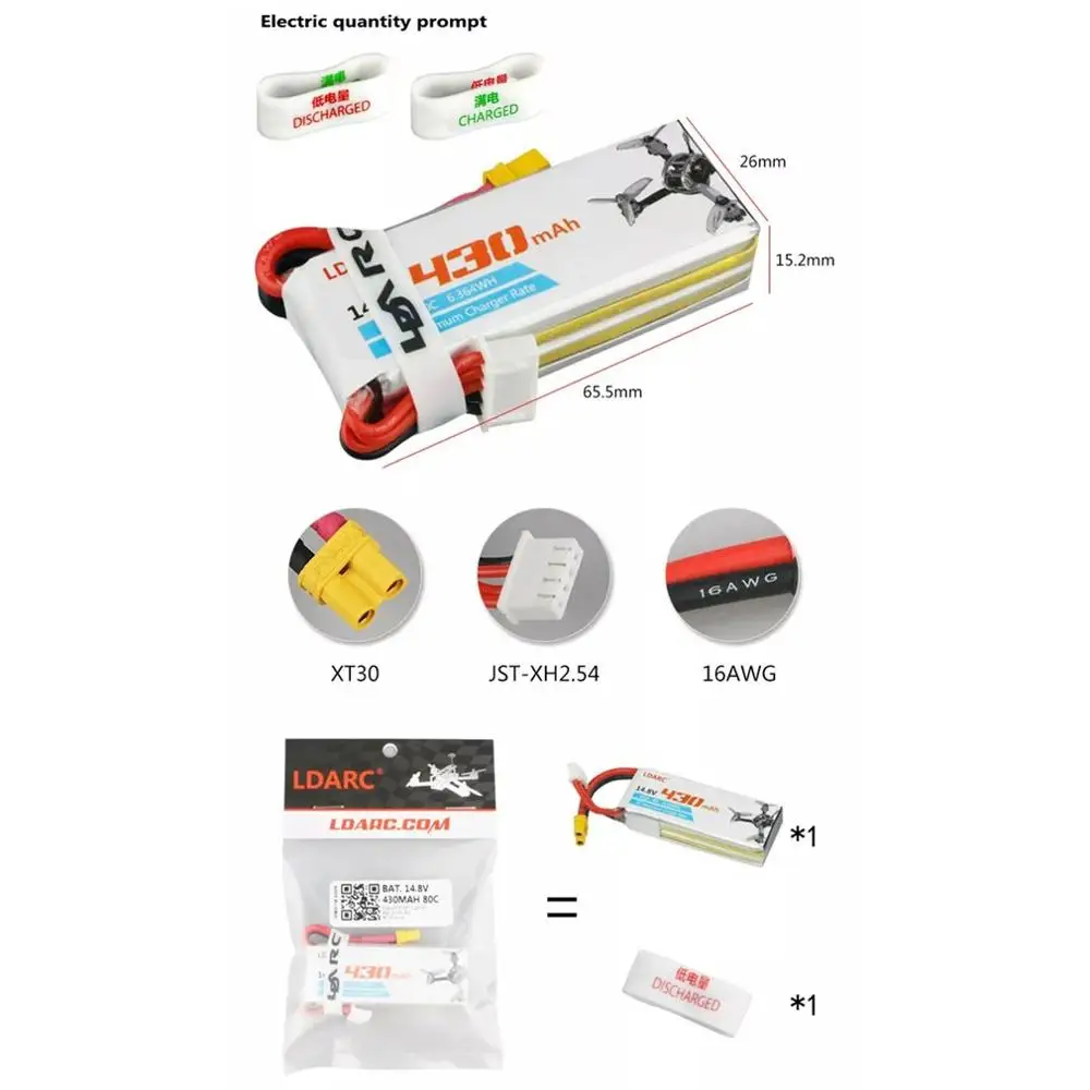 LDARC 14,8 V 430mAh 80C 4S Lipo аккумулятор XT30 разъем для ET85 Beta85X RC FPV гоночный Дрон Замена аккумуляторных батарей