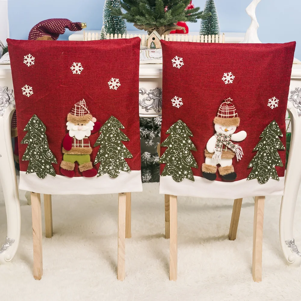 

3D Christmas Snowman Elk Santa Claus Doll Chair Bach Cover Case Kitchen Dinner Table Seat Chair Back Cover Xmas Party Home Decor