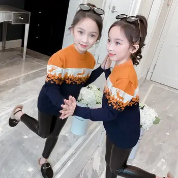 

Girls Sweater with Deer Winter Clothes for Children Christmas New Year Costume Kids Pullover Teenage Knitted Sweaters Clothes