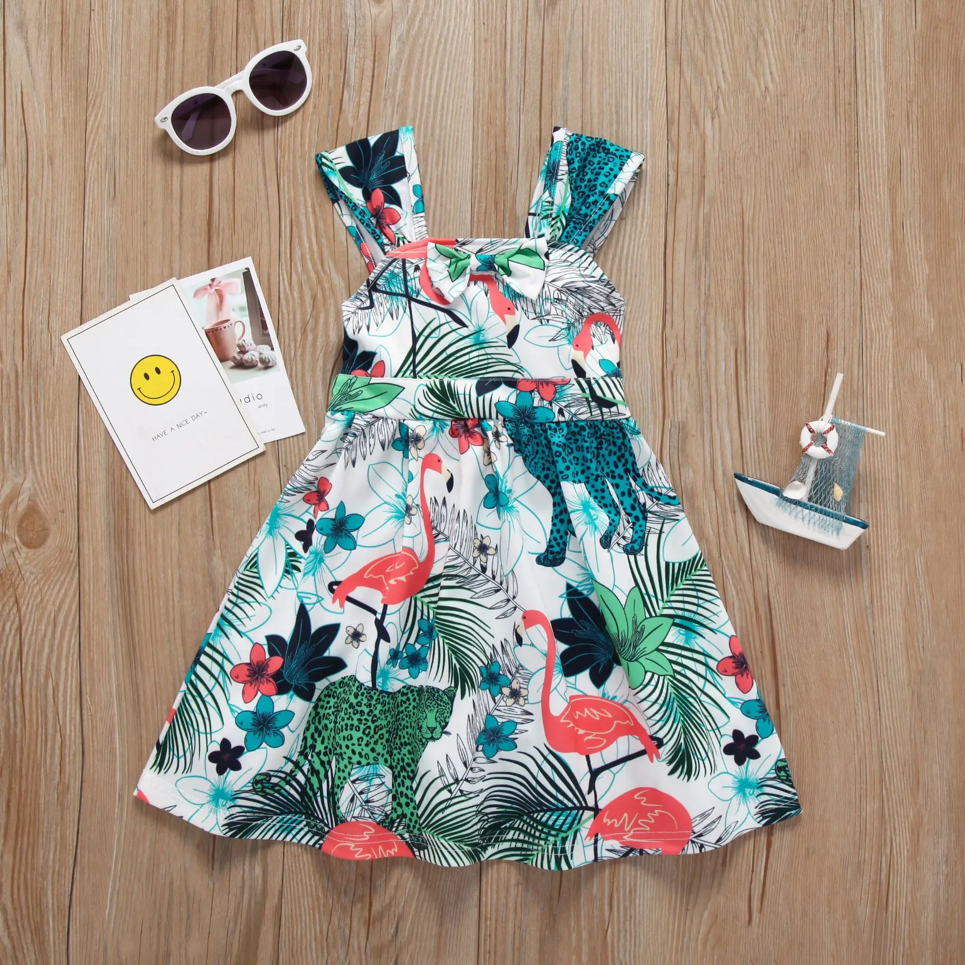 Summer 2020 Girls Dress Cute Sleeveless Print Bow Sashes A-line Vestidos 1T-6T | Детская одежда и обувь