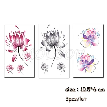 

Temporary Tattoo Sticker Lotus flower plant Water Transfer Tatoo fake Tatto Body Art flash waterproof Tatoo for Girl Boy man