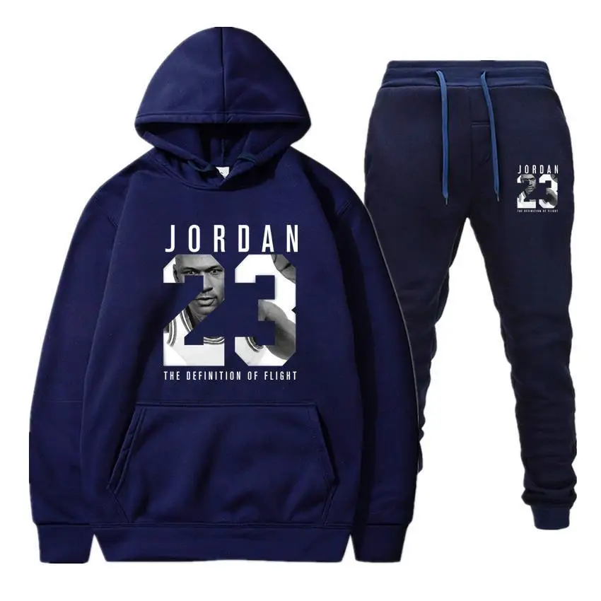 Горячее предложение, брендовый спортивный костюм, модный JORDAN 23, мужская спортивная одежда, комплект из двух предметов, хлопковая флисовая Толстая Толстовка с капюшоном+ штаны, спортивный мужской костюм
