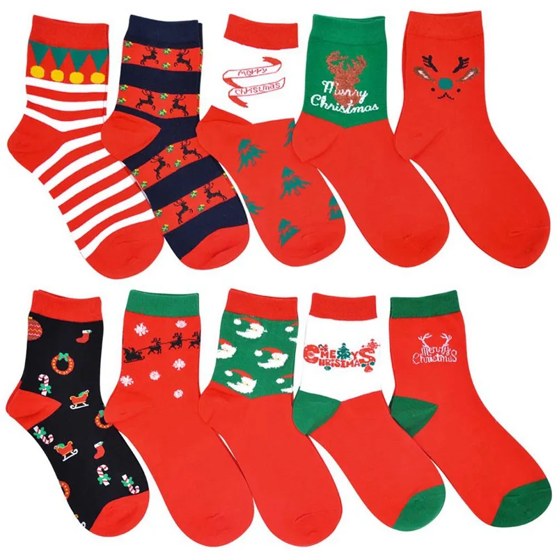 

Happy New Year Socks Christmas Santa Claus Tree Pattern Winter Warm Style Socks Short Funny Cotton Women Men Unisex Socks