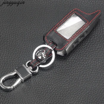 

jingyuqin Remote Leather Key Cover Case Key chain For Startline A9 A8 A6 LCD Key Holder Fob Shell Russian Two Way System Alarm