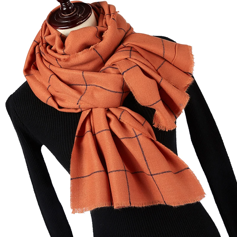 Женский кашемировый шарф для зимы, длинный и тёплый зимний шарф для женщин, плотная ткань в клетку, вязаный шарф для зимы - Цвет: Мандарин