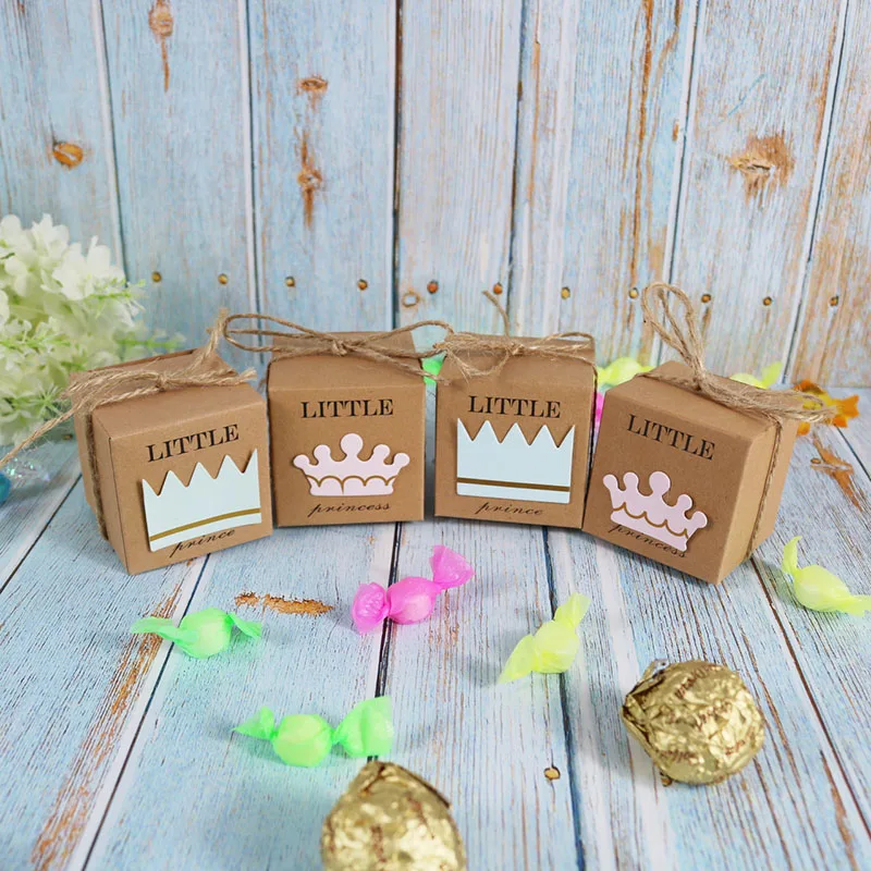 

50pcs Kraft Candy Box Packaging Baby Shower Favors Chocolate Box DIY Gift Boxes for Kids Princess Birthday Party Supplies