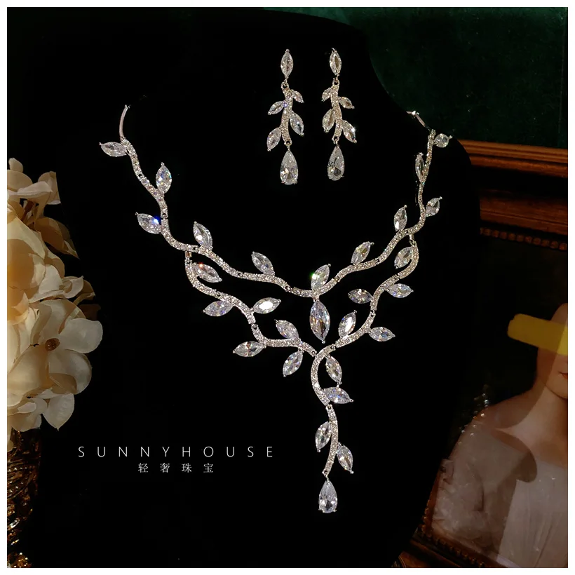 Fine Jewelry Sets For Women S925 Sterling Necklace Top Quality Floral Design Earrings Shinning Party Wedding Accessories Set - 3