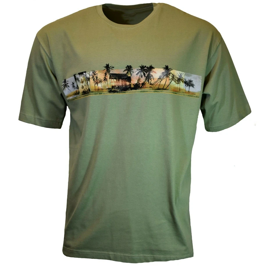 

Island Sunset Men'S T-Shirt Relaxing Vacation Beach Hut Palm Trees M L Xl Xxl Cool Gift Personality Tee Shirt