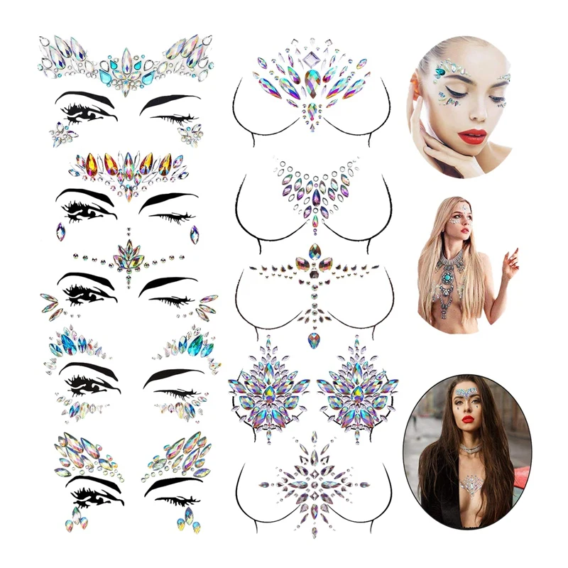Breast Body Jewelry Stickers Crystal Nipple Tattoo Stickers for Festival Decorations Tattoo Chenchen ltd Face Gems Stickers 