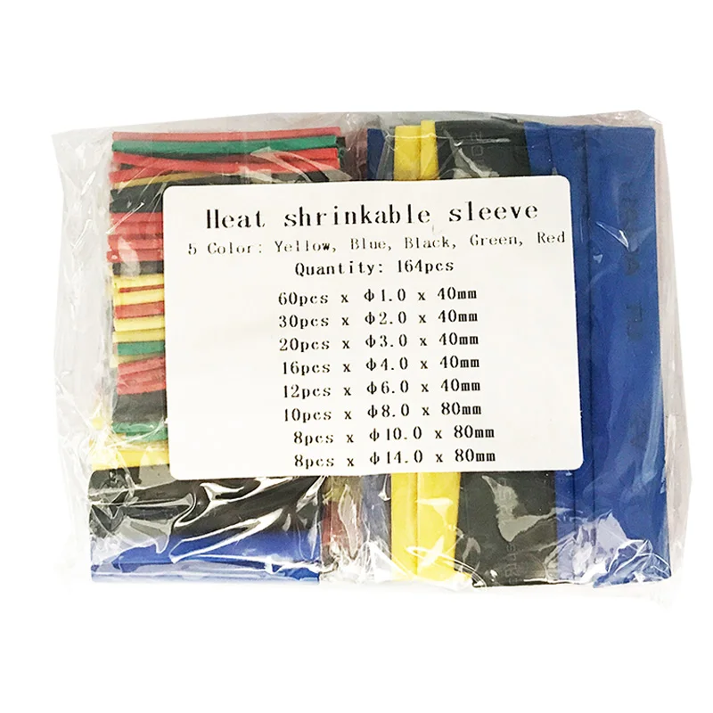 164PCS-Bag-packed Многоцветный/черный полиолефин Термоусадочная трубка Termoretractil кабельный рукав провода кабель изолированный комплект трубок Термоусадочный - Цвет: 164PCS-Bag-packed