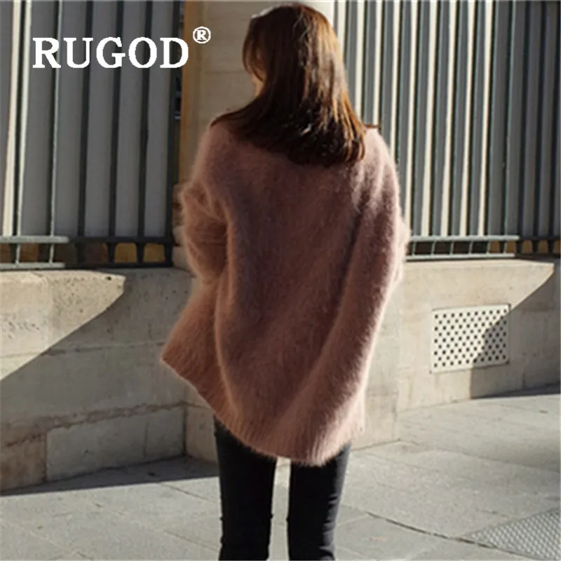 Свитер женский RUGOD, элегантный мягкий норковый кашемировый свитер, женская мода, v-образный вырез, длинный рукав, Пушистый кардиган, Вязанное пальто, зимний свитер для женщин кофта женская