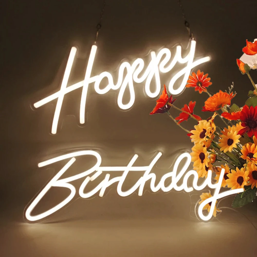 US $66.15 Custom 22x 16 Happy Birthday Led Flex Transparent Acrylic Neon Sign Light Letter Board Party Background Wall Decor Lights