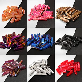 

10pcs Rough Titanium Crystal Quartz Stick Beads Top Drilled Raw Crystal Healing Spike Point Beads Pendant Necklace DIY Jewelry
