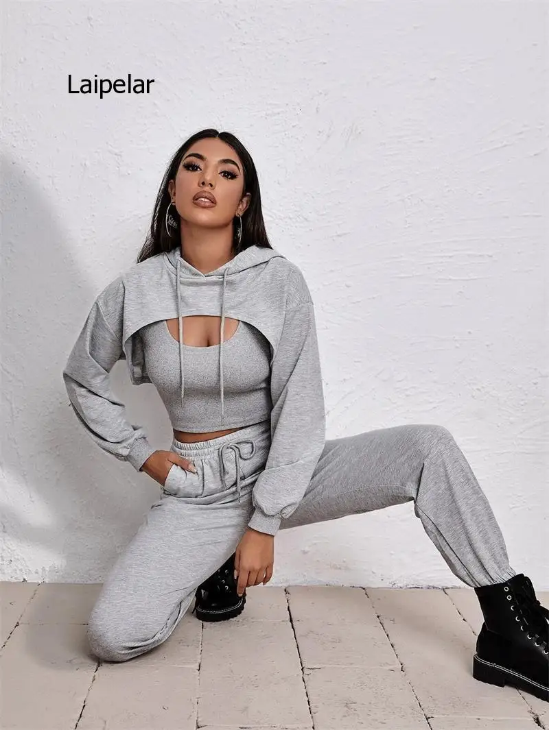 Sports Wear Women's 2021 New Autumn Winter Hooded Fashion High Street Casual Three Piece Set