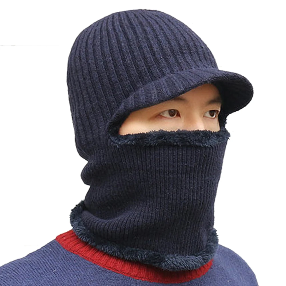 Зимние спортивные хлопковые Плюшевые Теплые маски для защиты от холода, лыжные маски для сноуборда с шапкой - Цвет: Navy