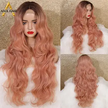 

Aiva Fashion Heat Resistant Synthetic Lace Front Wig Glueless Long Wavy Pink Ombre Wig High Density Cosplay Wigs For Black Women