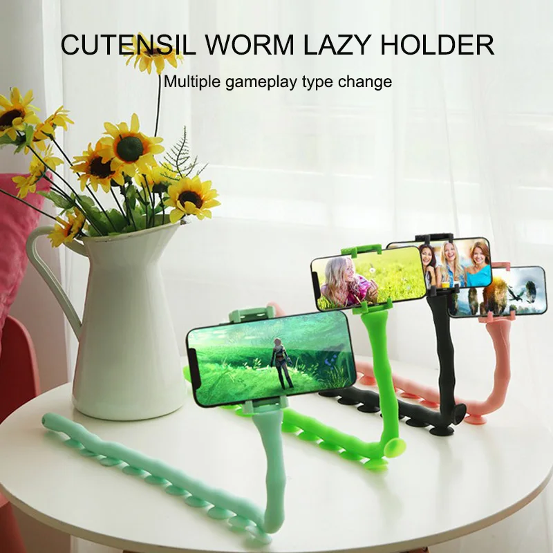 

Phone Holder Multi-functional Worm Lazy Mobile Phone Bracket Octopus Triangle Mount Powerful Adsorption Home Bike Phone Stand