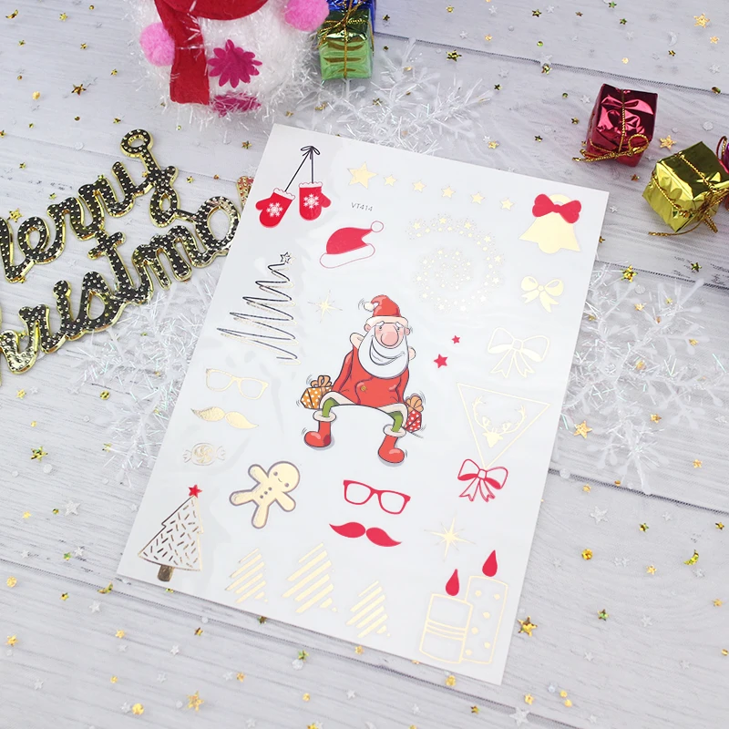 kids temporary tattoos stickers for hand finger gold metal temporary tattoo stickers Christmas face festival glitter children