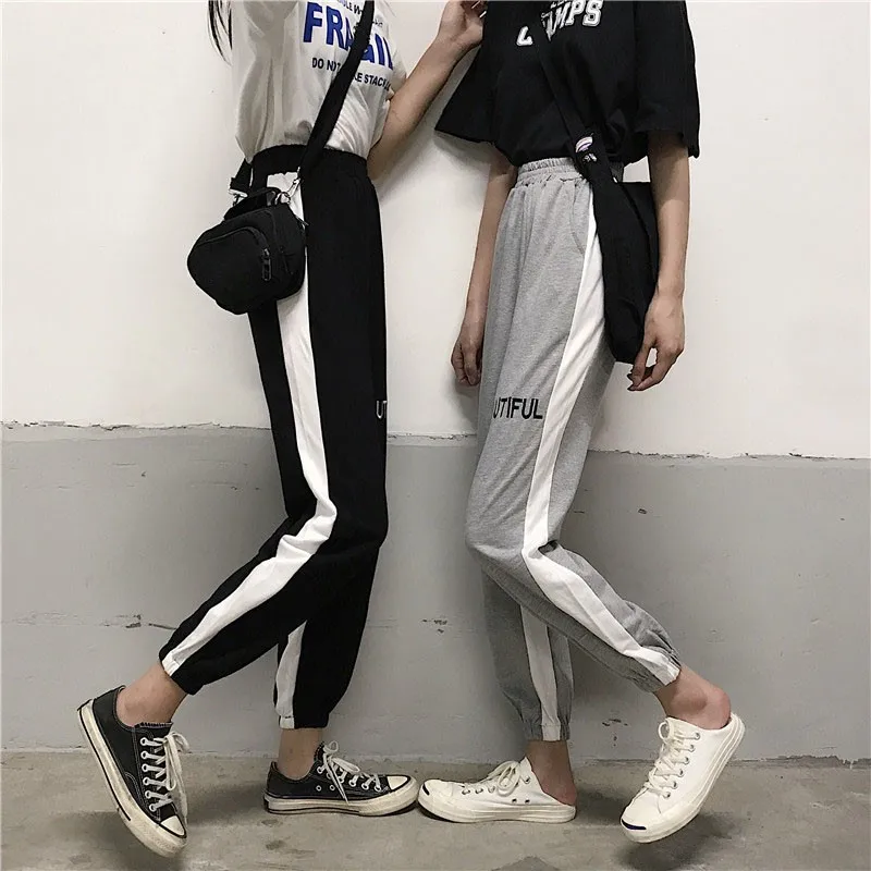 

Women Elastic High Waist Pants Breathable Tracksuits Trousers Casual Patchwork Pencil Pants Loose Hip Hop Harem Trousers