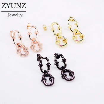

4 Pairs, Crystal Zirconia Stud Earring CZ Micro Pave Geometric Earringd For Women Girls