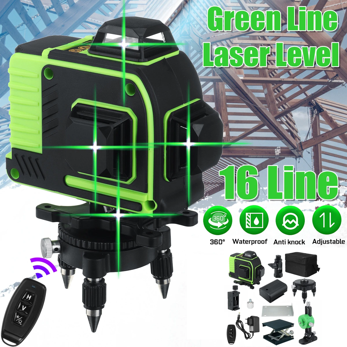 16 satir 360 yatay dikey capraz 4d yesil isik lazer seviyesi kendini tesviye olcum super guclu lazer isini laser levels aliexpress