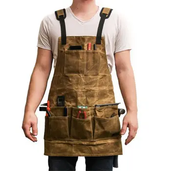 

Apron Collector Canvas Oil Wax Cloth Multiple Pockets Tools Storage Apron Waterproof for BBQ Men LB88