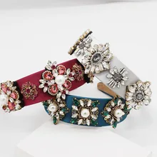 Новая мода барокко роскошный цвет горный хрусталь жемчуг повязка на голову с геометрическим рисунком тренд для танцев личности широкая повязка для головы 894