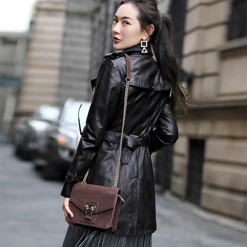 chaquetas de cuero mujer genuinas New Autumn Real Sheepskin Long Double Breasted Jackets Women Plus Size 4XL LX1977 | Женская одежда