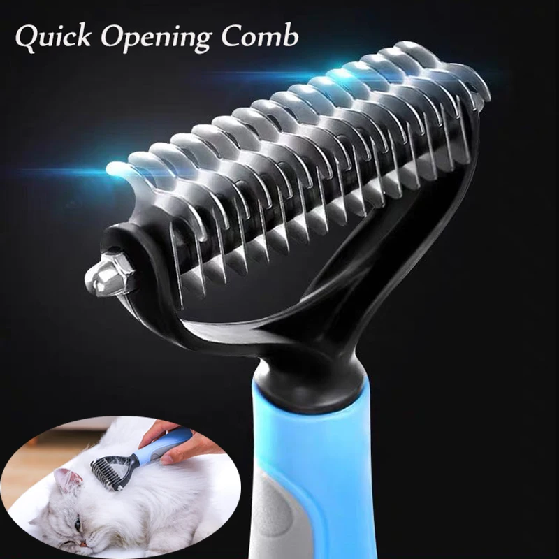 

Расческа для домашних питомцев, профессиональная двухсторонняя расческа из нержавеющей стали, для кошек и собак, с узлом, товары для ухода за питомцами