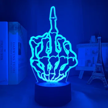 

3d Lamp Middle Finger Skull Nightlight for Adult Boys Office Room Decoration Atmosphere Color Changing Acrylic Led Night Light