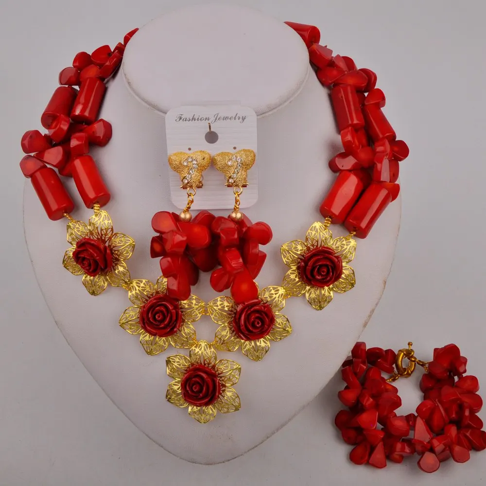 

Choker Jewelry Set Red Coral Bridal Set Nigerian Wedding African Beads Jewelry Set Women