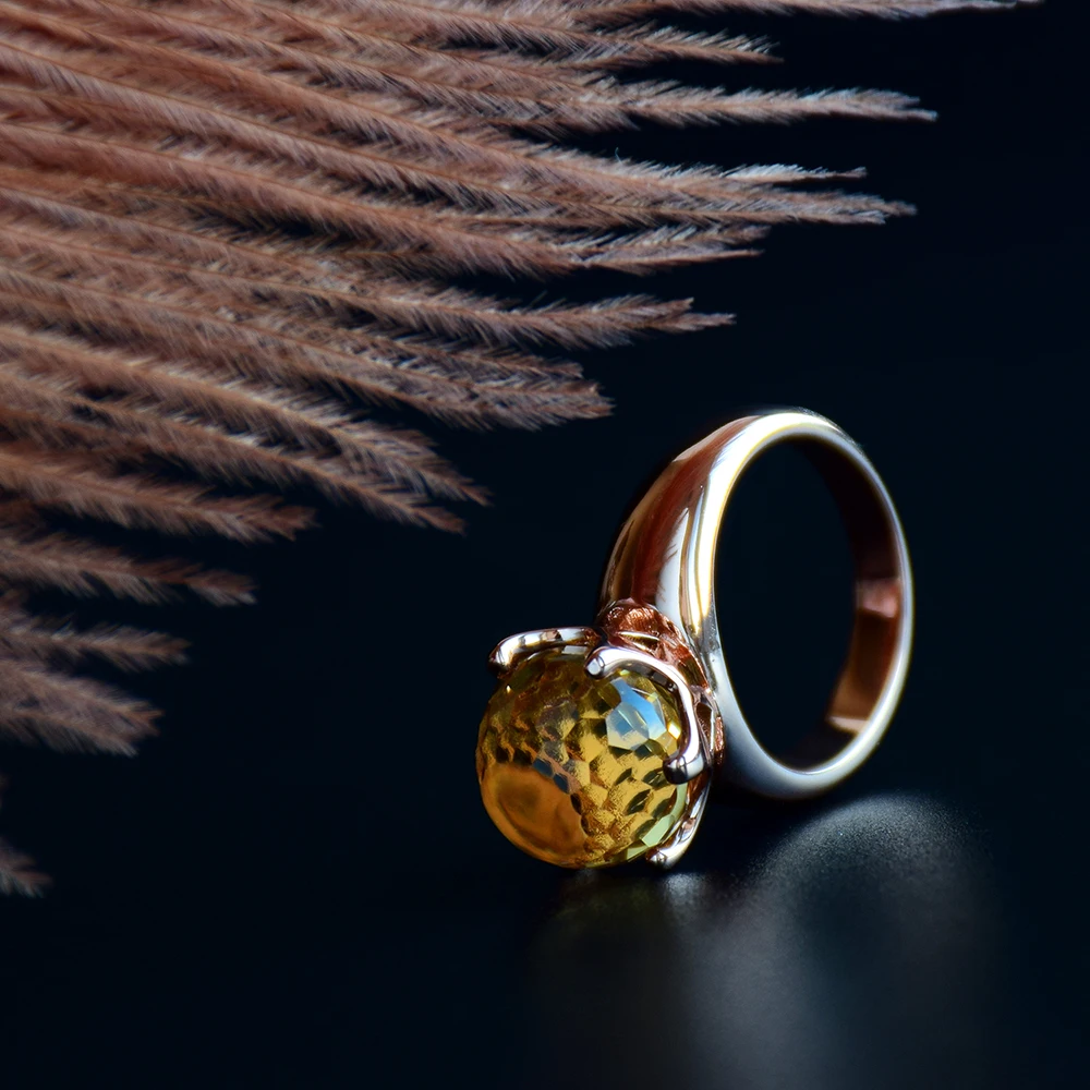 Queen Ball Champagne Crystal Rings Jewelry Rose Stone Large Stock Drop Ship Jewelry Women's Ring