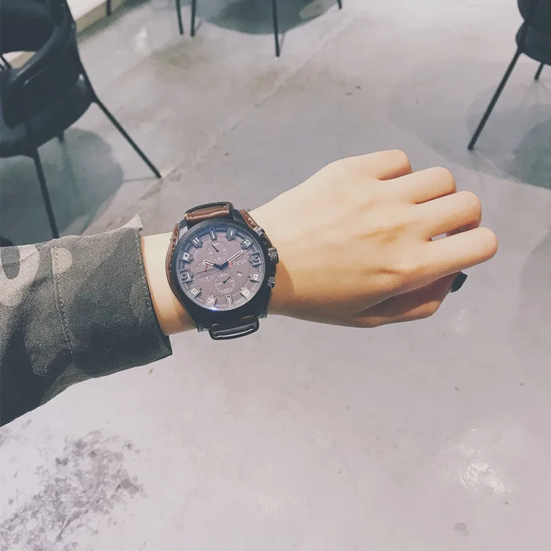 

Europe And America New Style Fake Three-Eyed Outdoor Sports Watch Europe And America Multi-functional Large Plate Leather Belt M