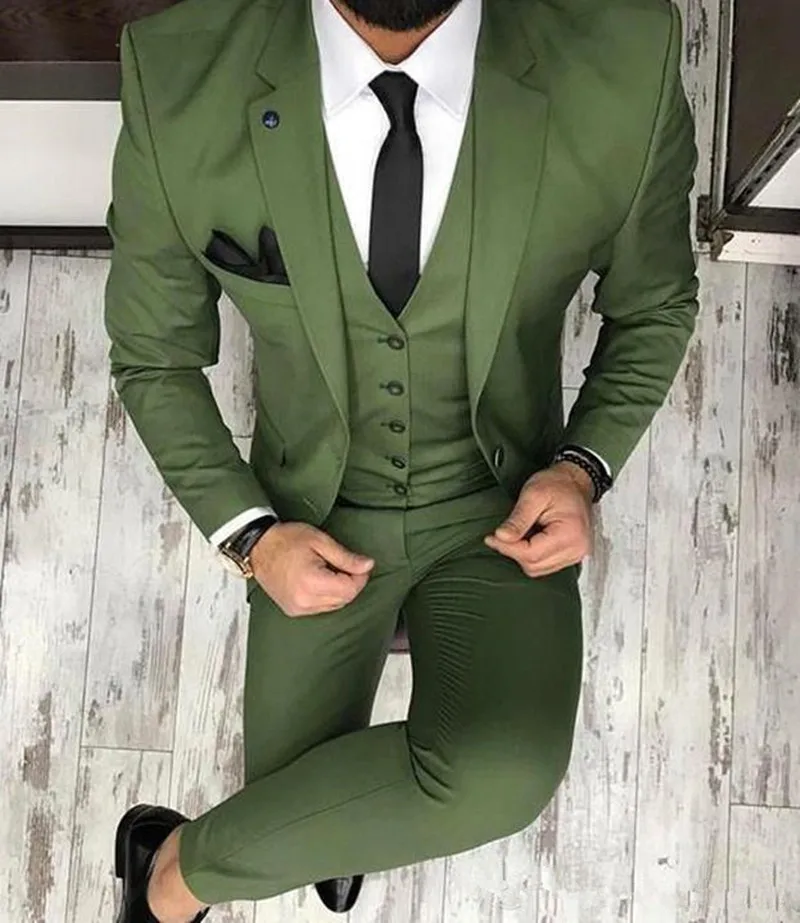 Рука Зеленая Мужская подходит для лацканов с надрезом костюм Homme Slim Fit 3 шт. куртка брюки жилет Человек портной одежда