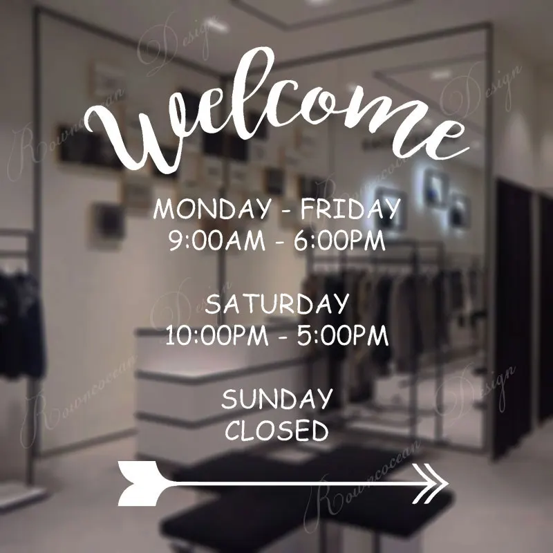 Opening Hours Times Custom Business Window Sign Sticker Cafe Retail Shop Open 