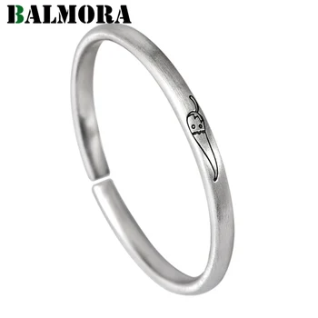 

BALMORA Real 999 Pure Silver Bangles for Women Girl Simple Scrub Chili Pattern Open Bracelet Gifts Exquisite Fashion Jewelry
