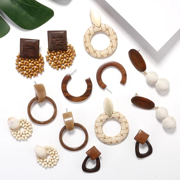 

AMORCOME Korean Multiple Resin Round Oval Water Drop Earrings Fashion Jewelry 2019 Vintage Geometric Beads Wood Acrylic Earring