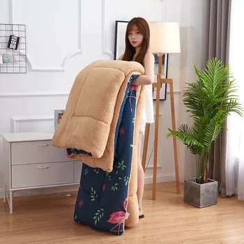 

AB Side Cashmere Comforter Warm Thicken Home Bed Quilts Ru Family 150*200cm Sleeping Cover Bird Duvet Pastoral Style Linens 1PC