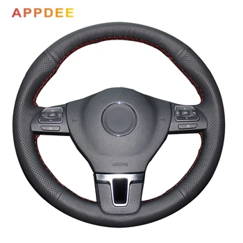 

Hand-stitched Black Leather Steering Wheel Cover for Volkswagen VW Golf Tiguan Passat B7 CC Touran Magotan Sagitar