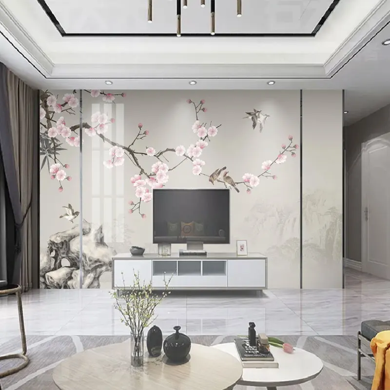 

Seamless wallpaper New Chinese style hand-painted plum flower and bird classical background wall