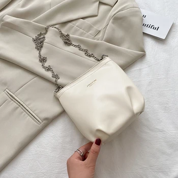 

Simple Women Shoulder Handbag PU Leather Chain Fashion Pleated Bucket Popular Ladies Crossbody Messenger Pouch For Summer 2020