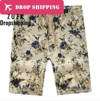 

Drop Shipping Summer Beach Shorts Top Quality Big Tall L-5xl Linen Flower Printing Shorts Men's Comfortable Beach