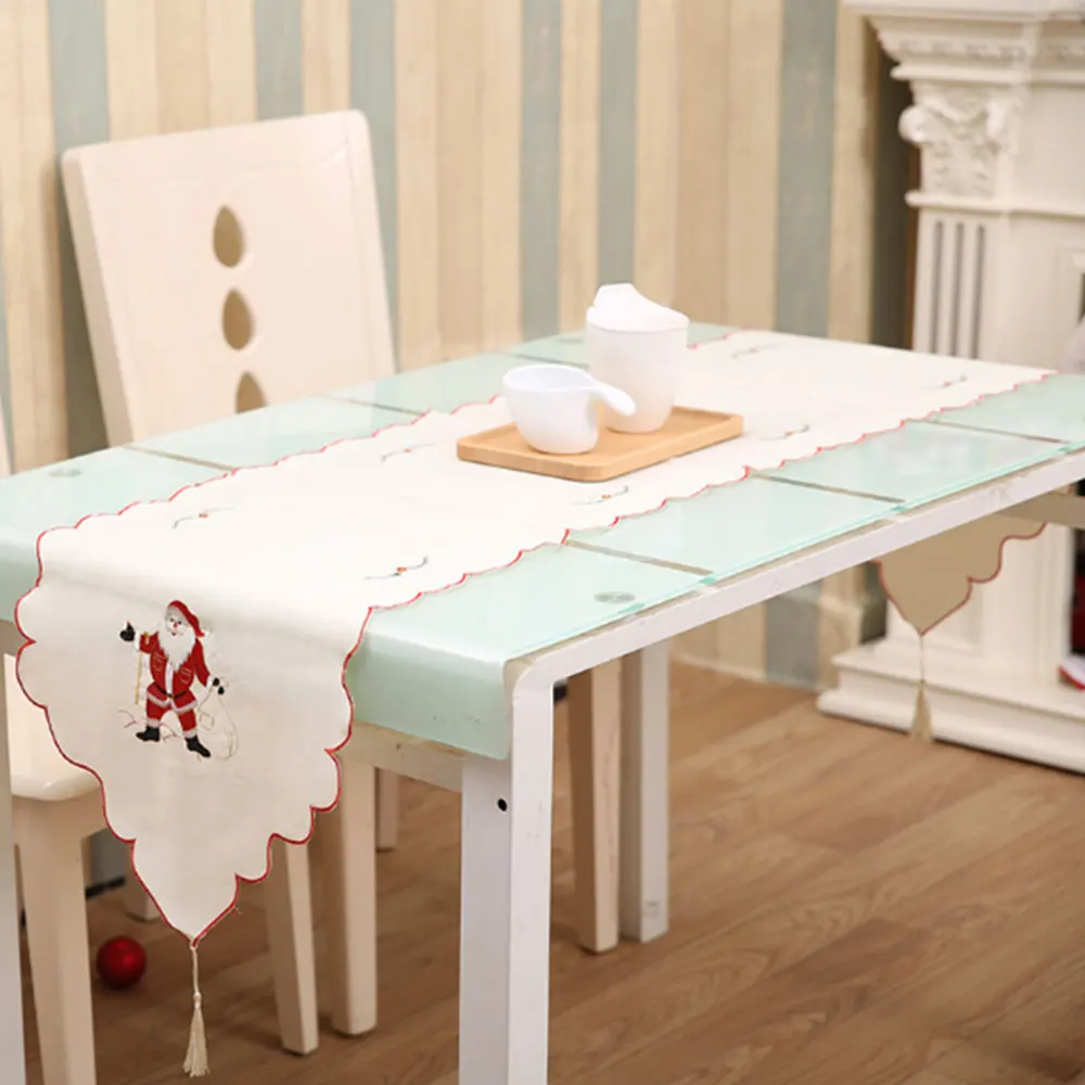 Christmas Table Flags Cover Embroidery Tablecloth Party Home Decorations Decors