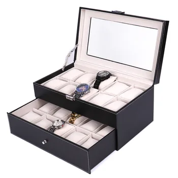 

20 slots double layers luxury fashion men leather watch box top quality watch holder for men Watches 0904-09