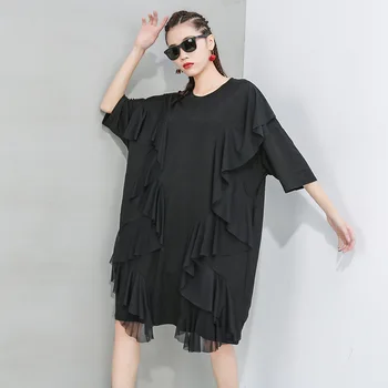 

2020 Summer Clothes Pullover O Neck Dress Black Color Medium-length Dress For Women Street Styles Fashion Clothes Female