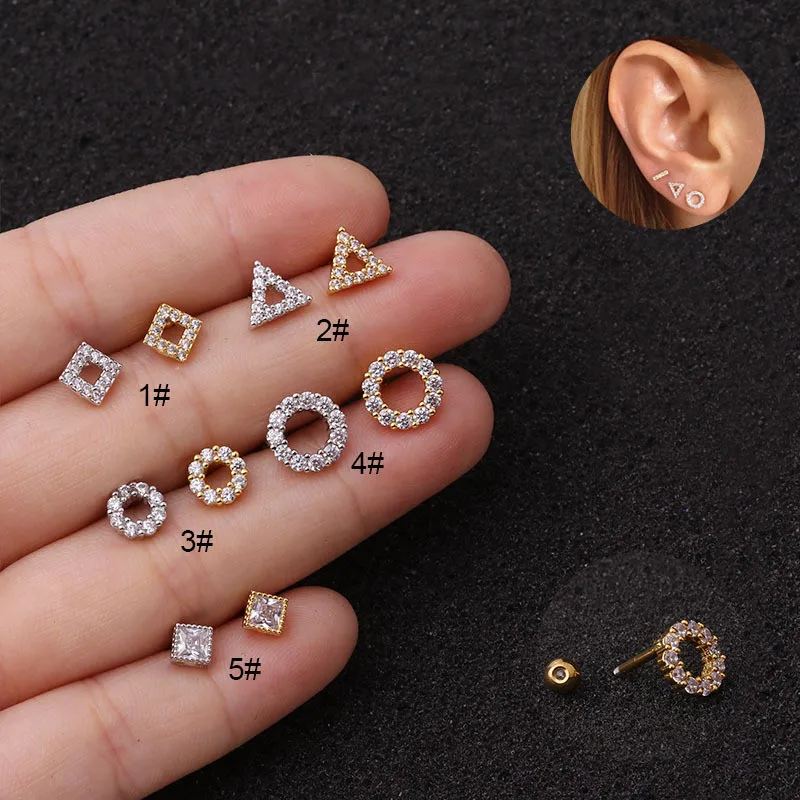 

TTLIFE Stainless Steel Geometry Cz Piercing Helix Cartilage Earring Tragus Piercing Rook Conch Earring Stud Earrings for women