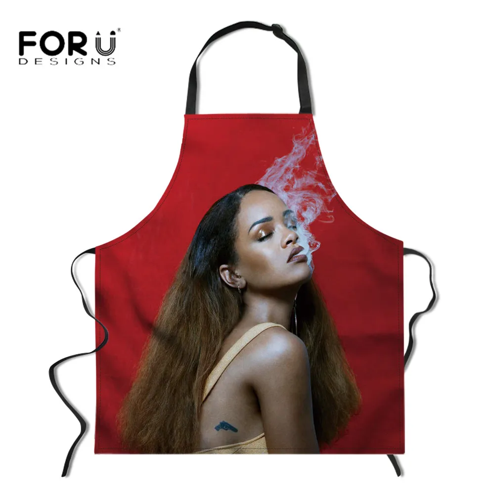 FORUDESIGNS/Регулируемый Кухонный Фартук с принтом Рианны, маслостойкие вечерние фартуки для барбекю, для выпечки, для леди, маникюрные фартуки - Цвет: YY1856R