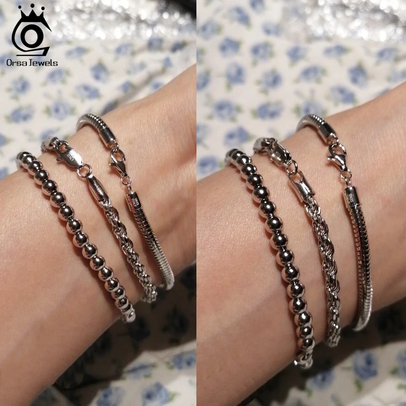 ORSA JEWELS Solid Sterling Silver Authentic Italian Diamond Cut Twist Rope Chain Thick Braided Bracelet for Men and Women SB101