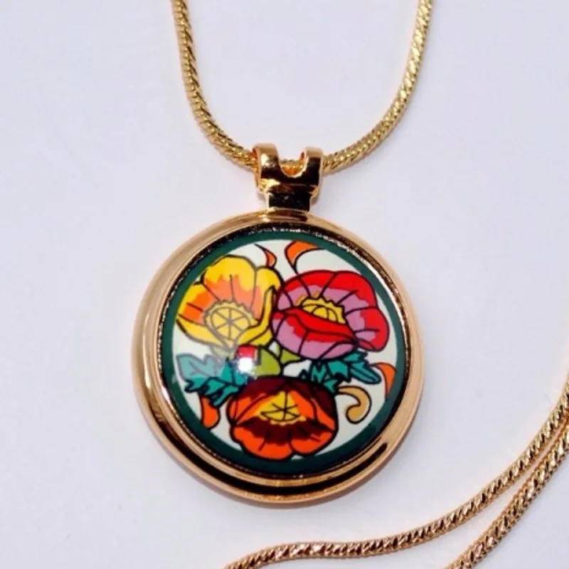 BOCAI  Fashion New Poppy Flower Enamel Jewelry Set Plant Flower Cloisonne Woman Bracelet Pendant EarringS Jewelry 5