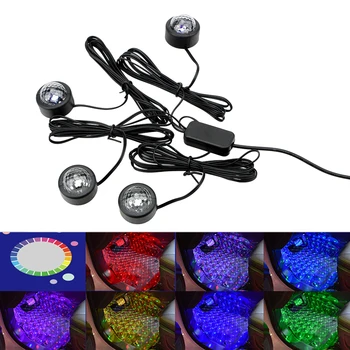 

LEEPEE Music Sound Control/Normal 4 In 1RGB Ambient Lamp Car LED Atmosphere Lights Universal USB Car Interior Foot Floor Lights
